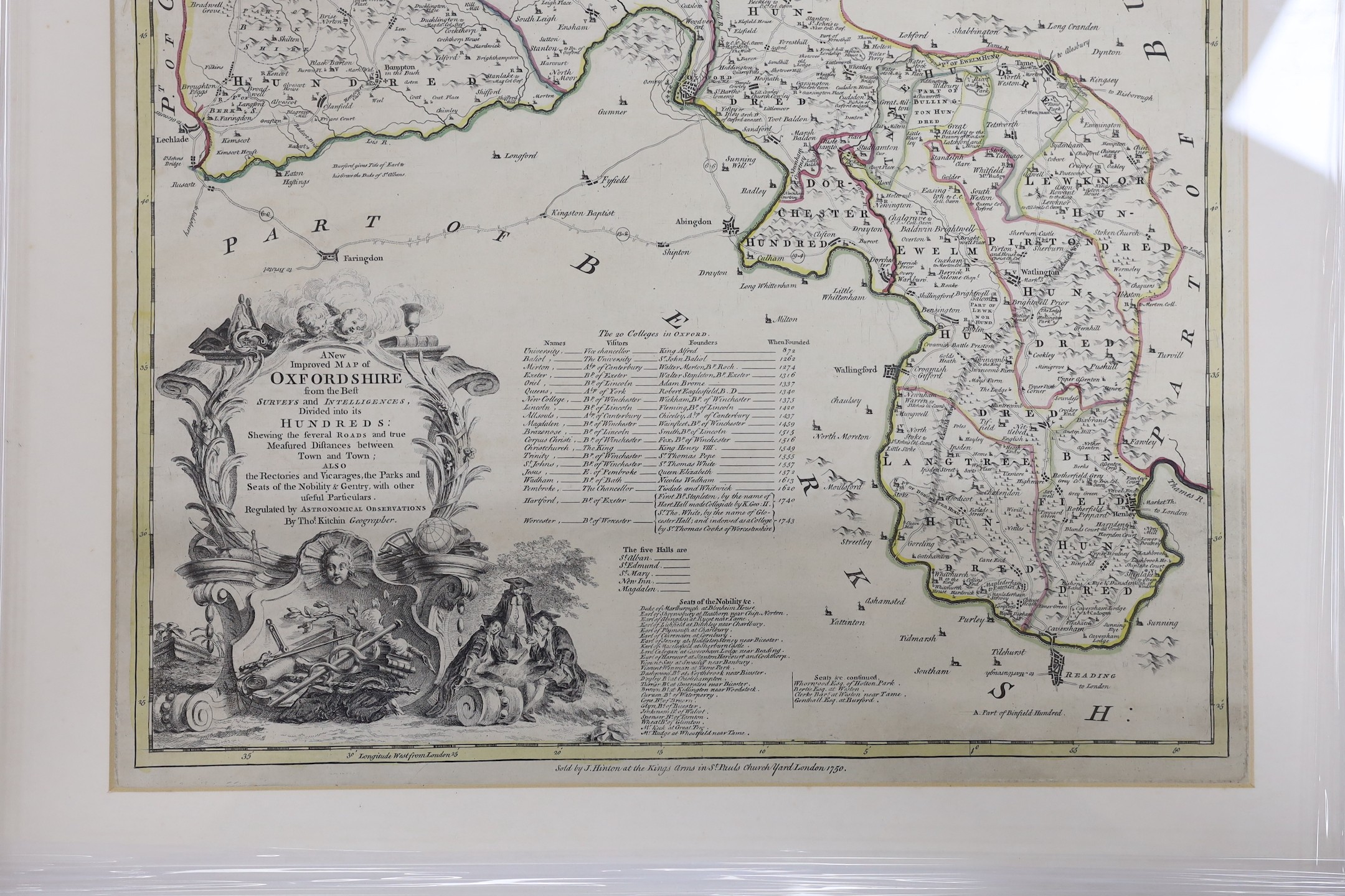 Thomas Kitchin, coloured engraving, A New and Improved Map of Oxfordshire, sold by J. Hinton, London, 1750, 72 x 54cm